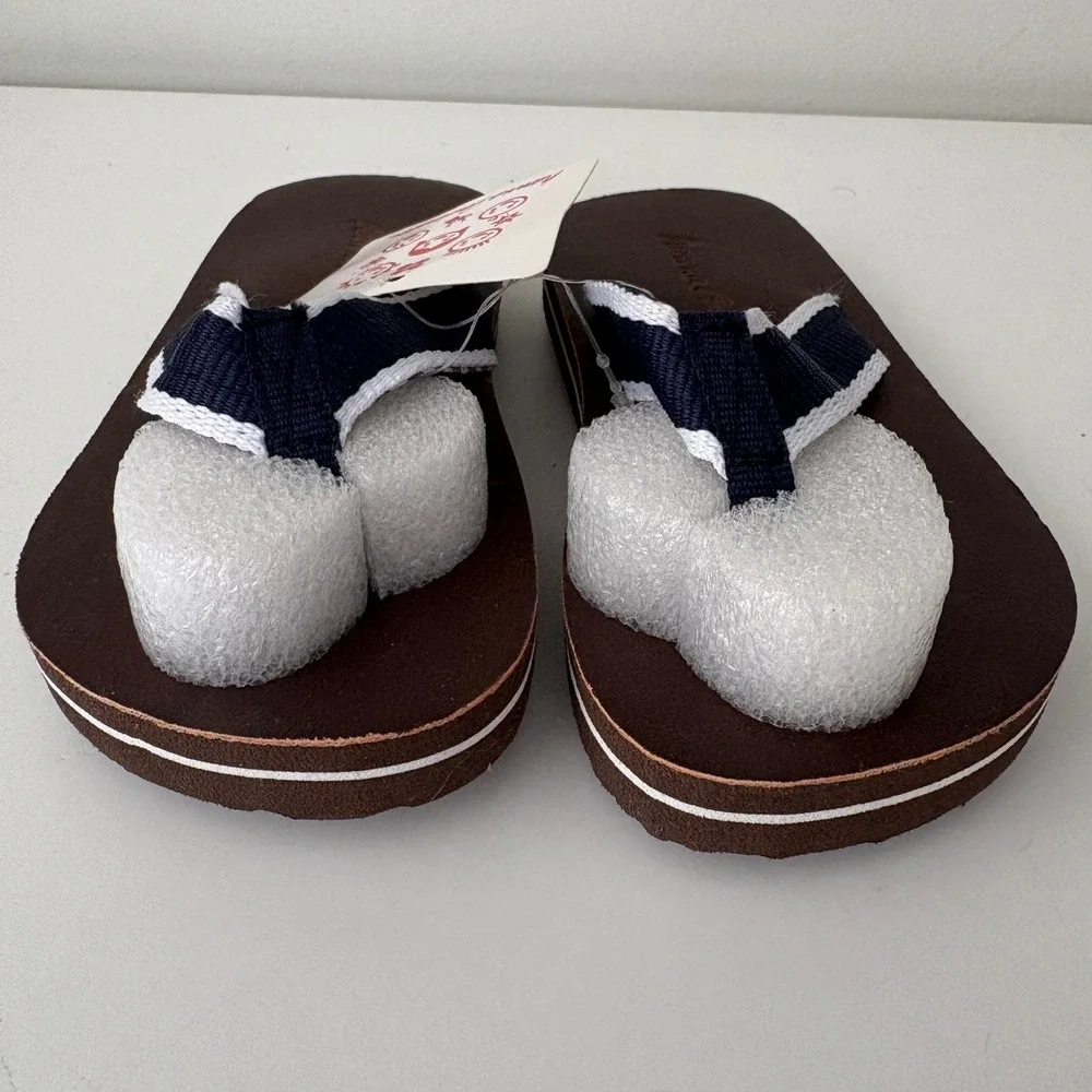 Hanna Andersson Kids Brown Thong Sandals With Striped Straps, Size 7/8M, New‎